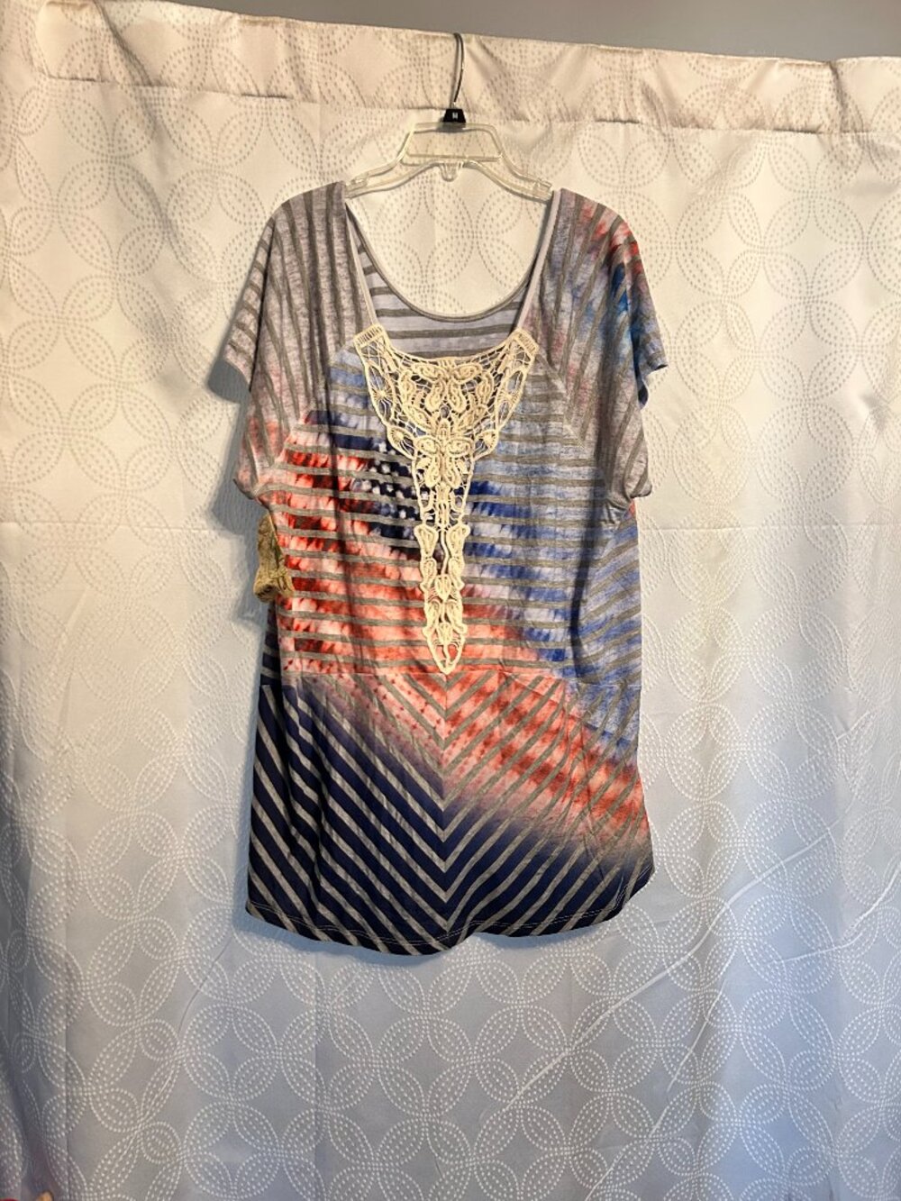 One World Short Sleeve Summer Top with Macramé on the Front